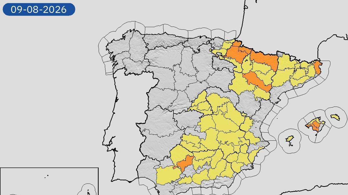 Mapa de avisos meteorológicos este domingo.