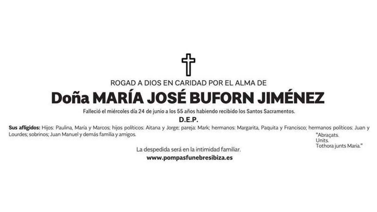 Esquela María José Buforn Jiménez