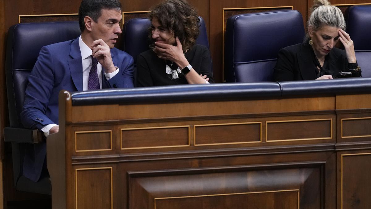 Pedro Sánchez, María Jesús Montero y Yolanda Díaz, la semana pasada en el Congreso.