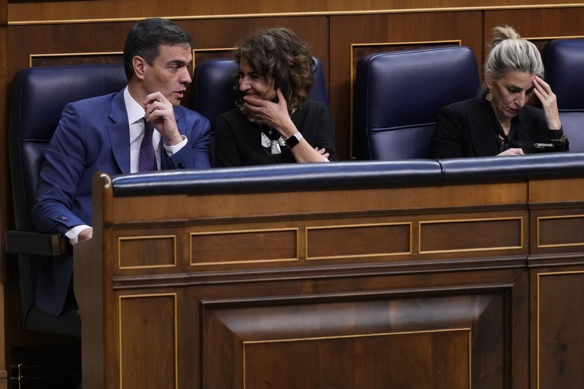 Pedro Sánchez, María Jesús Montero y Yolanda Díaz, la semana pasada en el Congreso.
