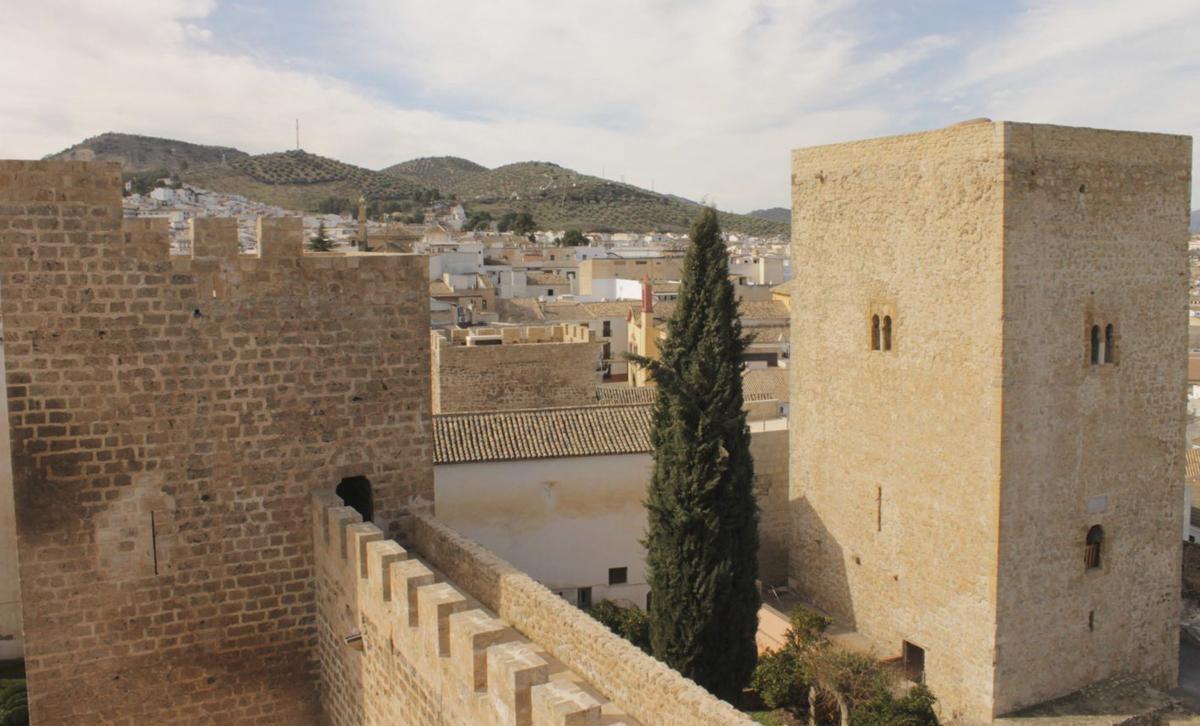 Panorámica de varios lienzos de muralla y torres, entre las que destaca la imponente Torre del Homenaje.
