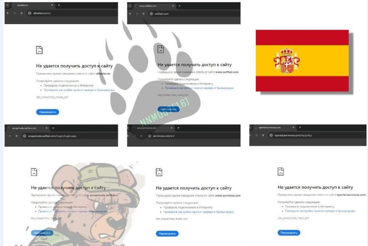 La huella de la garra del oso ruso, en unos pantallazos publicados por los hacktivistas proKremlin NoName057 tras el ataque contra España de junio pasado
