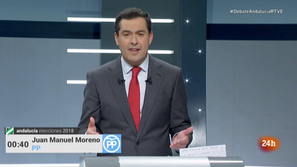 Juanma Moreno en el debate a cuatro de RTVE