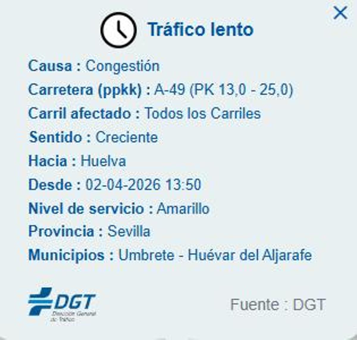 Retenciones hacia Huelva en plena operación salida de Semana Santa