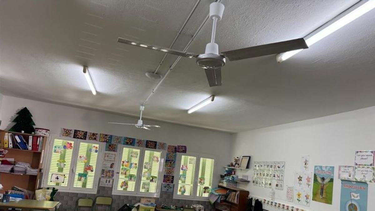 Los ventiladores instalados en una de las aulas