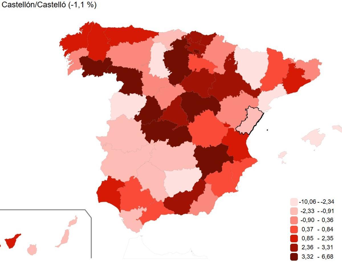 Mapa nacional de evolución de nacimientos