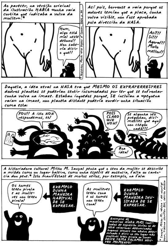 Varios momentos do cómic-ensaio A froita do coñecemento, agora tamén en galego.