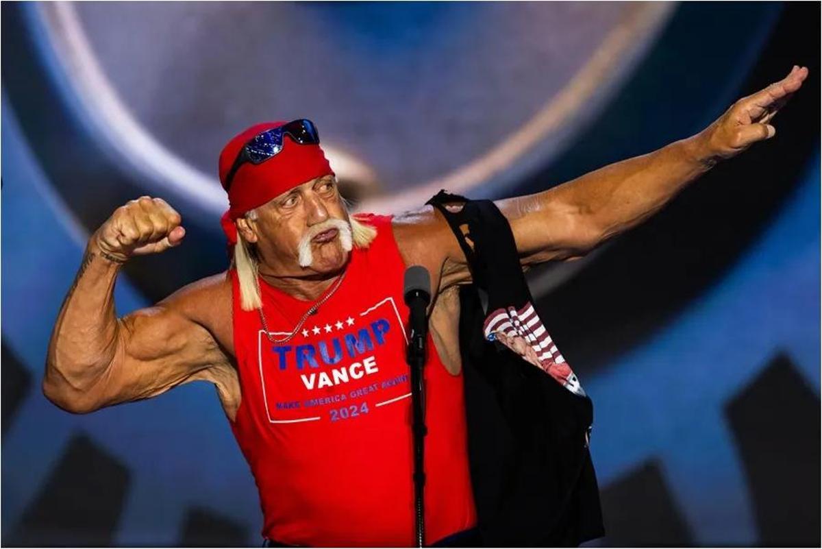 El luchador profesional Hulk Hogan habla en la Convención Nacional Republicana