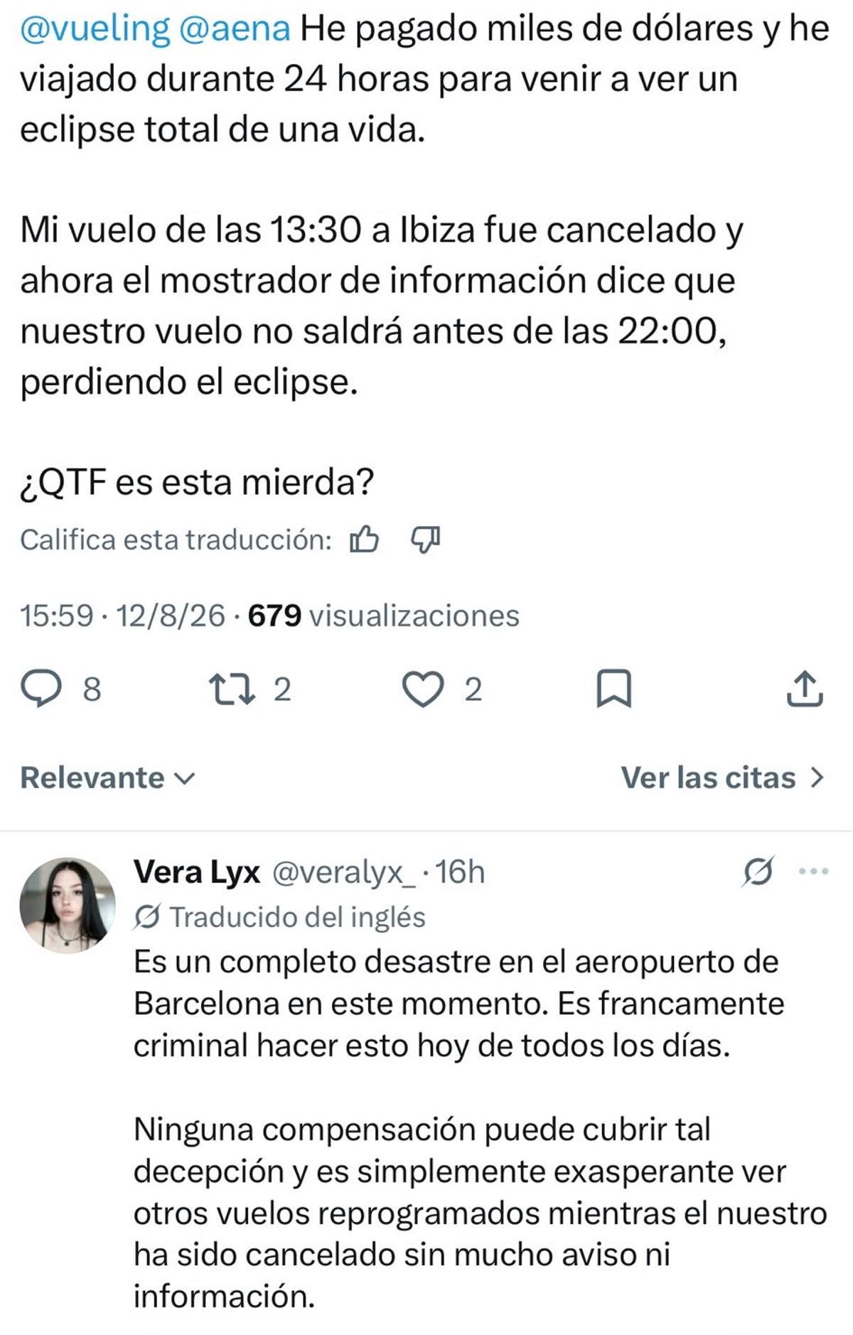 La publicación de la denunciante en la red social X