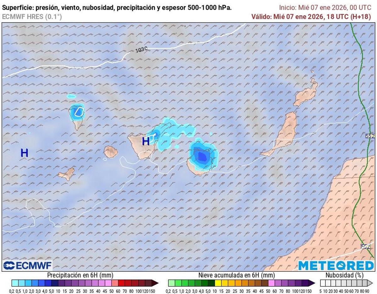 Modelo europeo ECMWF para hoy miércoles 7 de enero