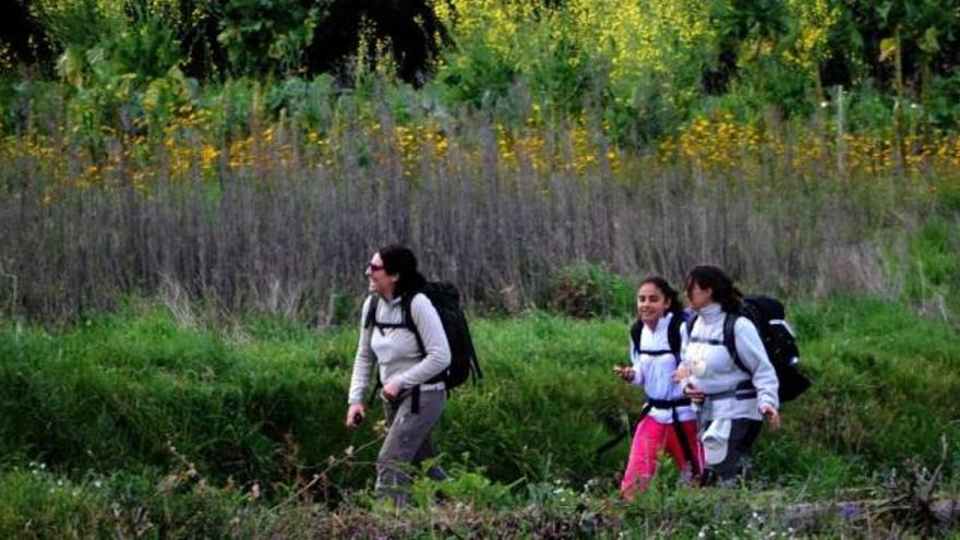 Peregrinas en el Camino Portugués a Santiago, a su paso por el municipio de Valga.  // Iñaki Abella