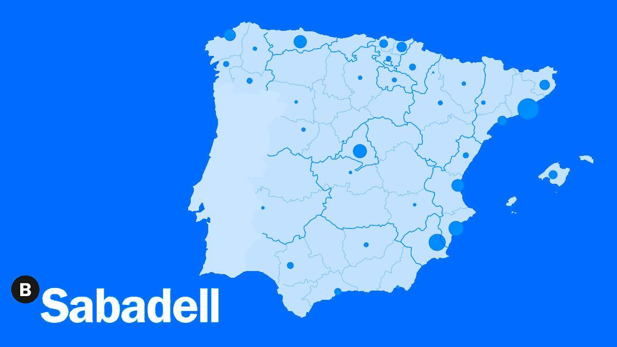 Mapa del tancament d’oficines del Banc Sabadell, per províncies Mapa del tancament d’oficines del Banc Sabadell, per províncies