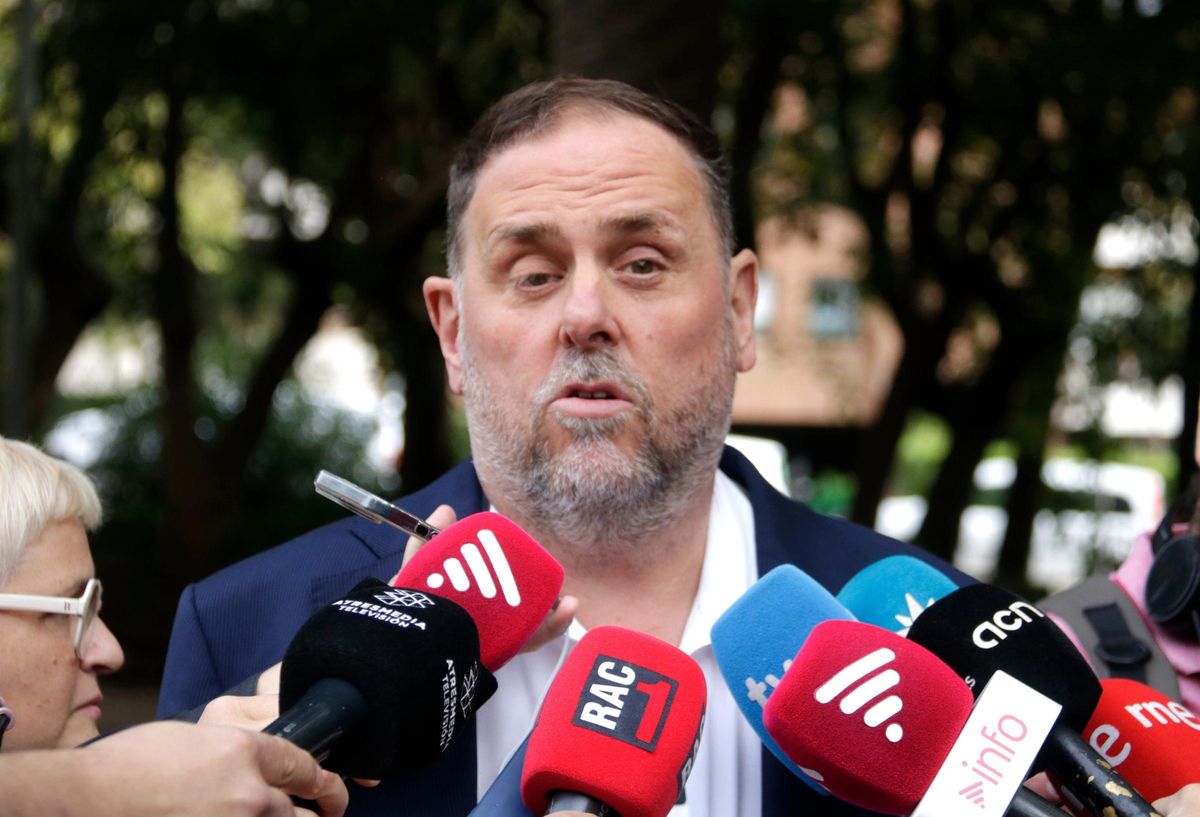 El president de ERC, Oriol Junqueras, este lunes en declaraciones a los periodistas.