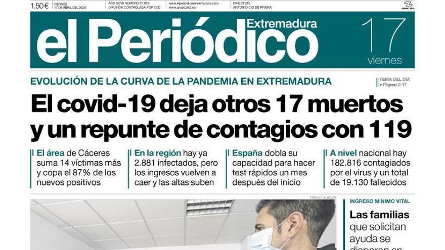 Esta es la portada de EL PERIÓDICO EXTREMADURA correspondiente al día 17 de abril del 2020