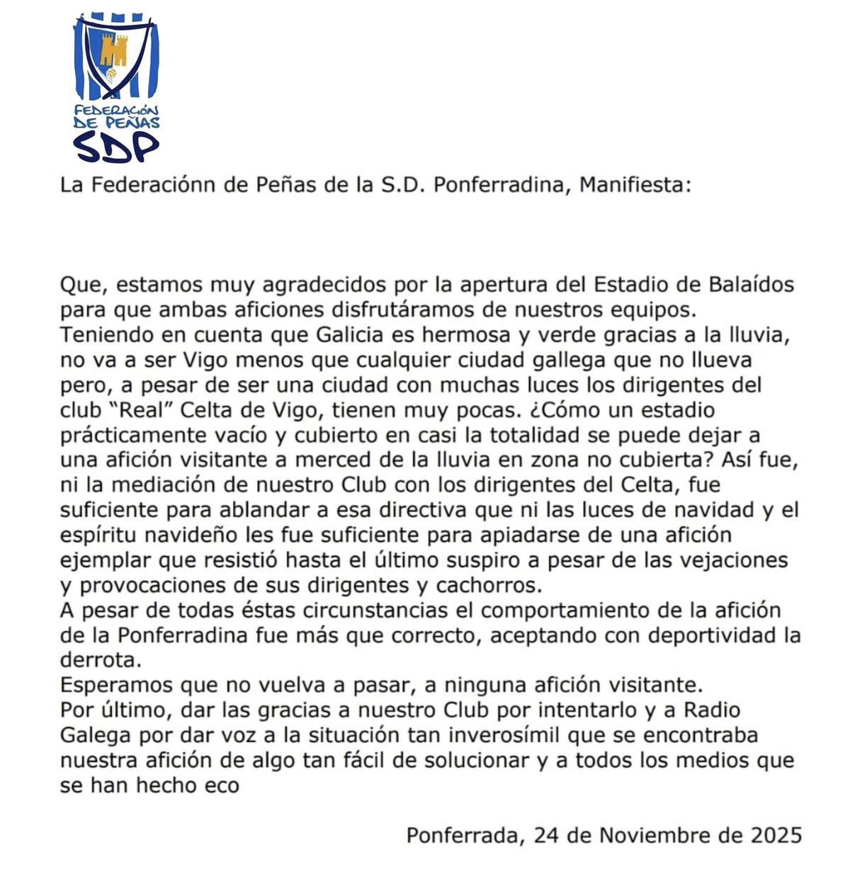 Comunicado íntegro.