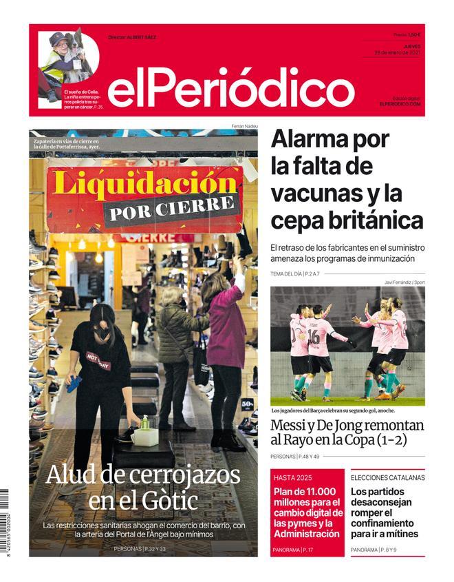 La portada d’EL PERIÓDICO del 28 de gener del 2021