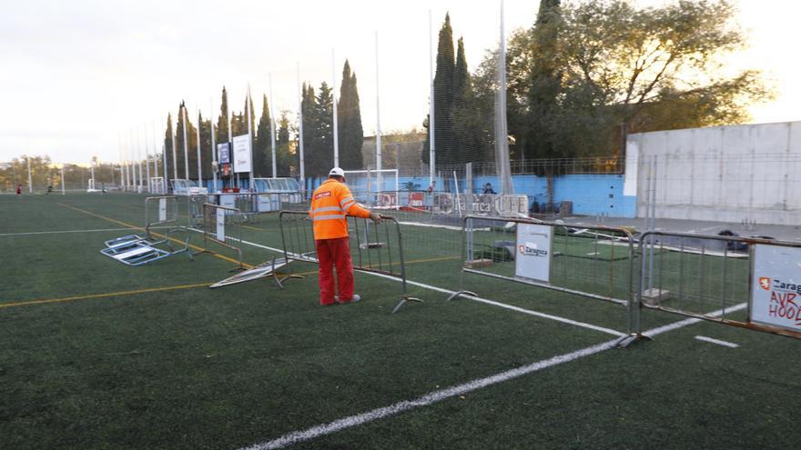 El Valdefierro ve la luz al final del túnel tras cuatro meses sin campo de fútbol por la tormenta