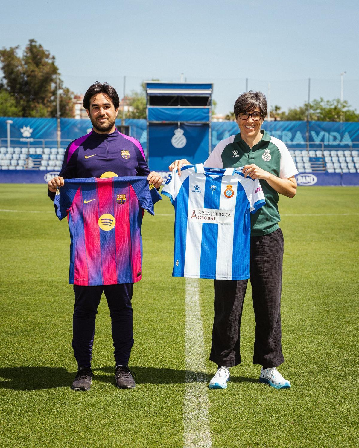 Pere Romeu y Sara Monforte antes del derbi de Liga F