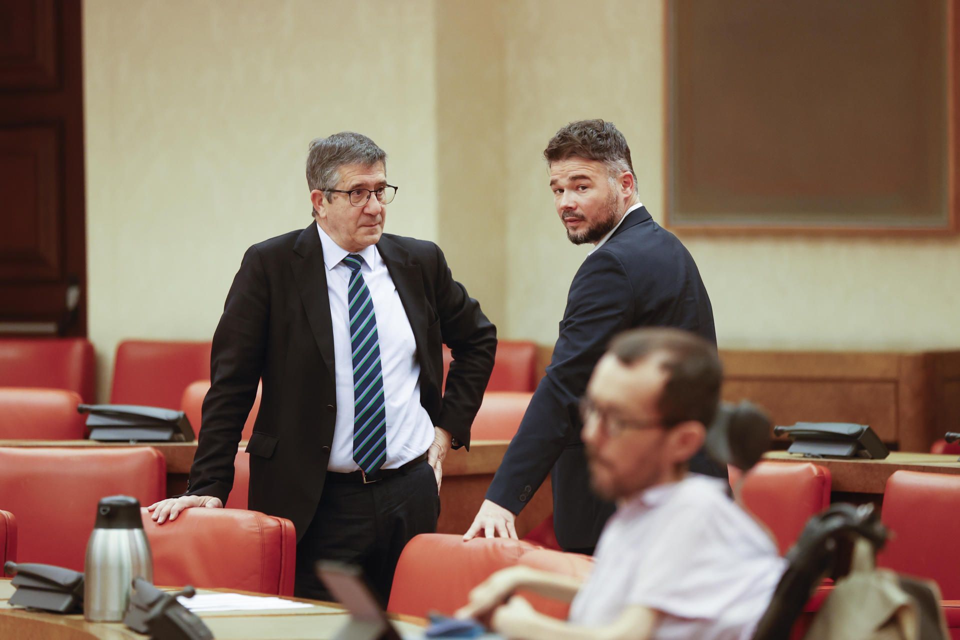 Patxi López y Gabriel Rufián en la reunión de la Junta de Portavoces