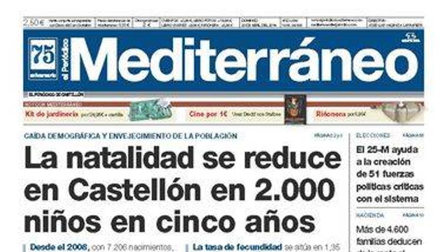 &quot;La natalidad se reduce en Castellón en 2.000 niños en cinco años&quot;, hoy en la portada de El Periódico Mediterráneo