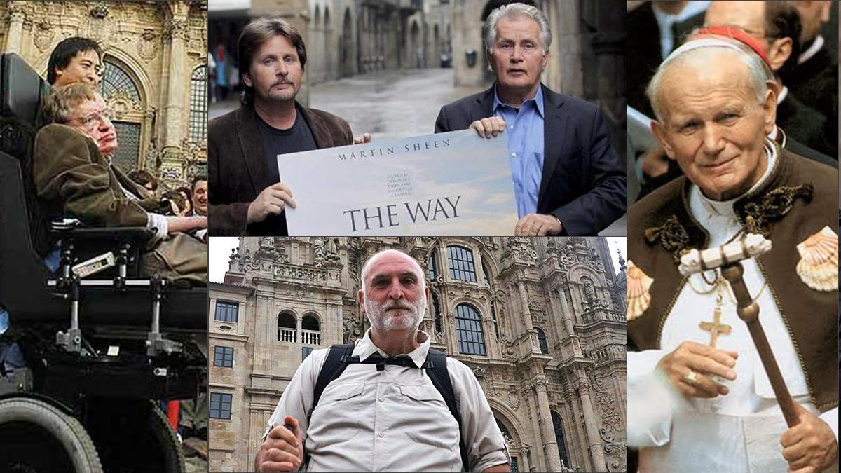 Montaje en el que aparecen Stephen Hawking, Juan Pablo II, Martin Sheen junto a Emilio Estévez y el chef José Andrés
