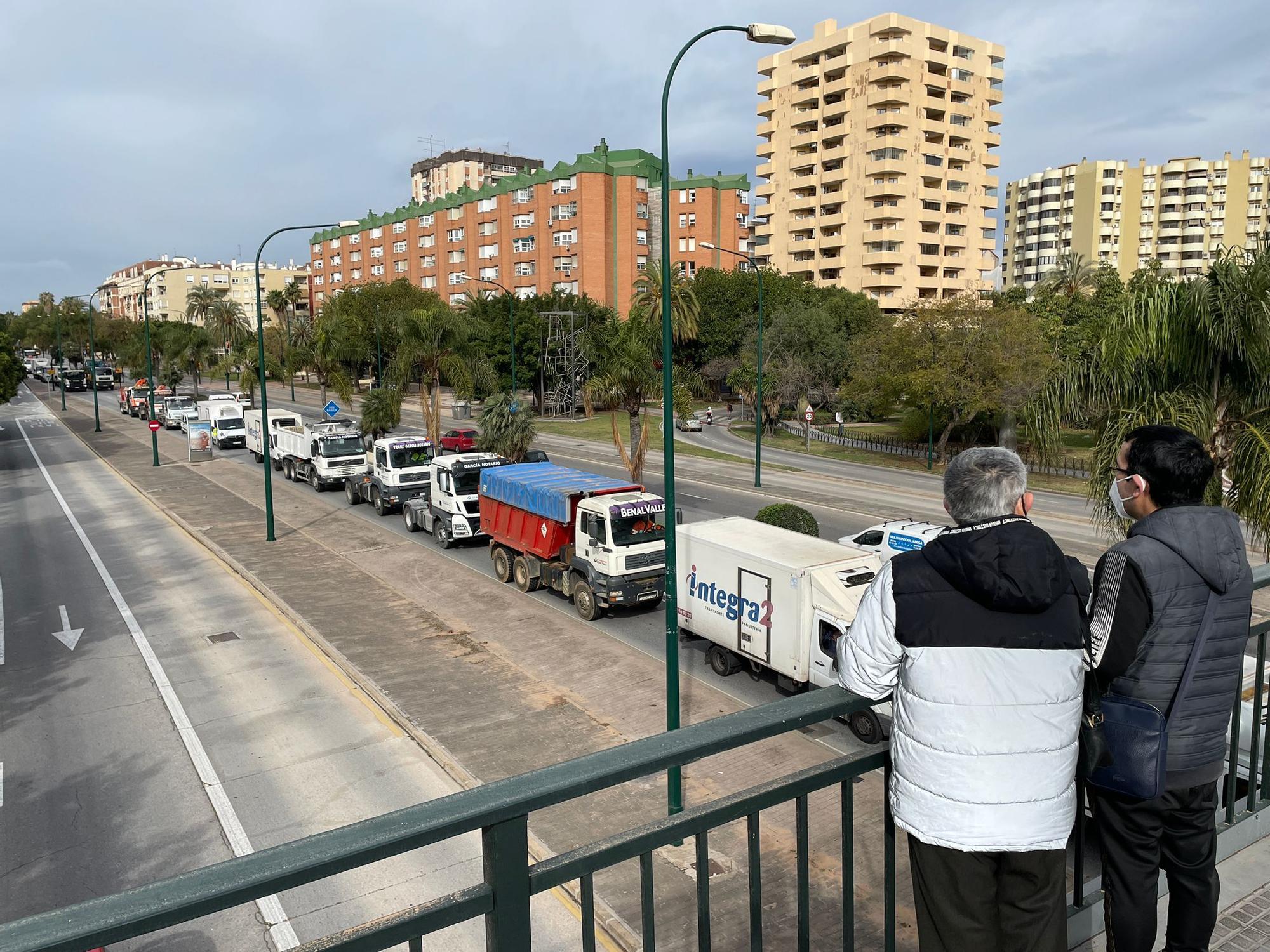 Protesta de los camioneros por el Centro de Málaga