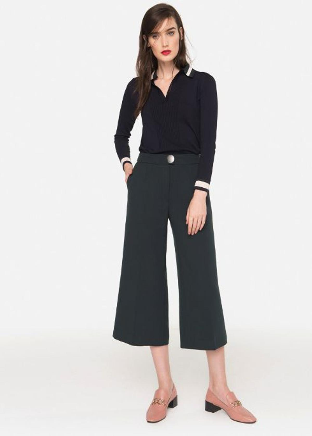 Pantalones culotte de Uterqüe maxi botón para Letizia Ortiz