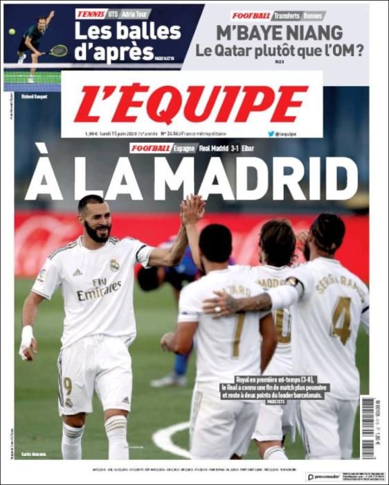 Portada L'ÉQUIPE lunes 15 junio 2020