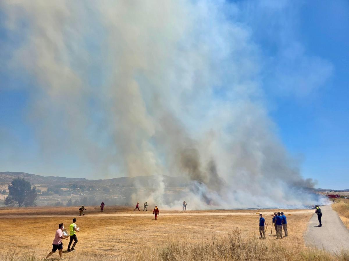Las imágenes del incendio declarado en el cauce del río Vinalopó en pleno casco urbano de Sax Las imágenes del incendio declarado en el cauce del río Vinalopó en pleno casco urbano de Sax