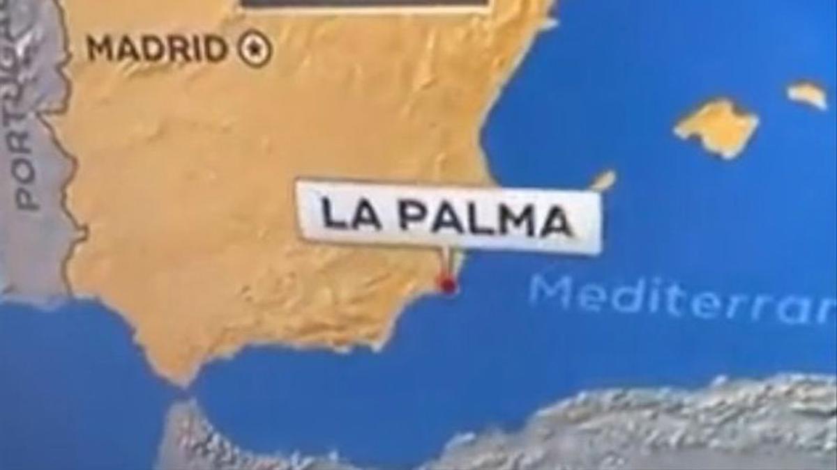 El volcán de La Palma, ubicado por error en Cartagena.
