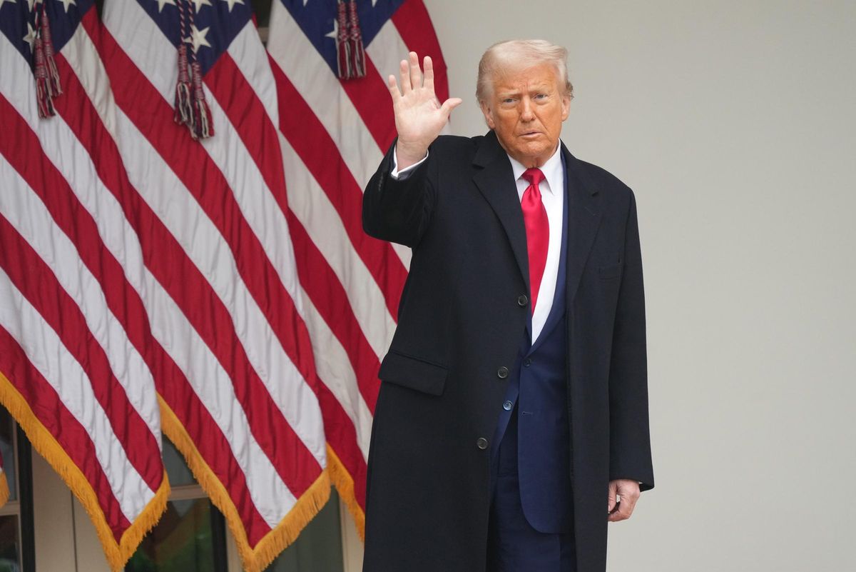 April 2, 2025, Washington, District Of Columbia, USA: United States President Donald J Trump acknowledges the applause after concluding his remarks during a 'Make America Wealthy Again' event in the Rose Garden of the White House in Washington, DC on Wedn