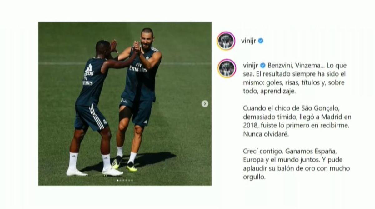 Vinicius se despide de Benzema: Terminamos este dúo de la oscuridad...