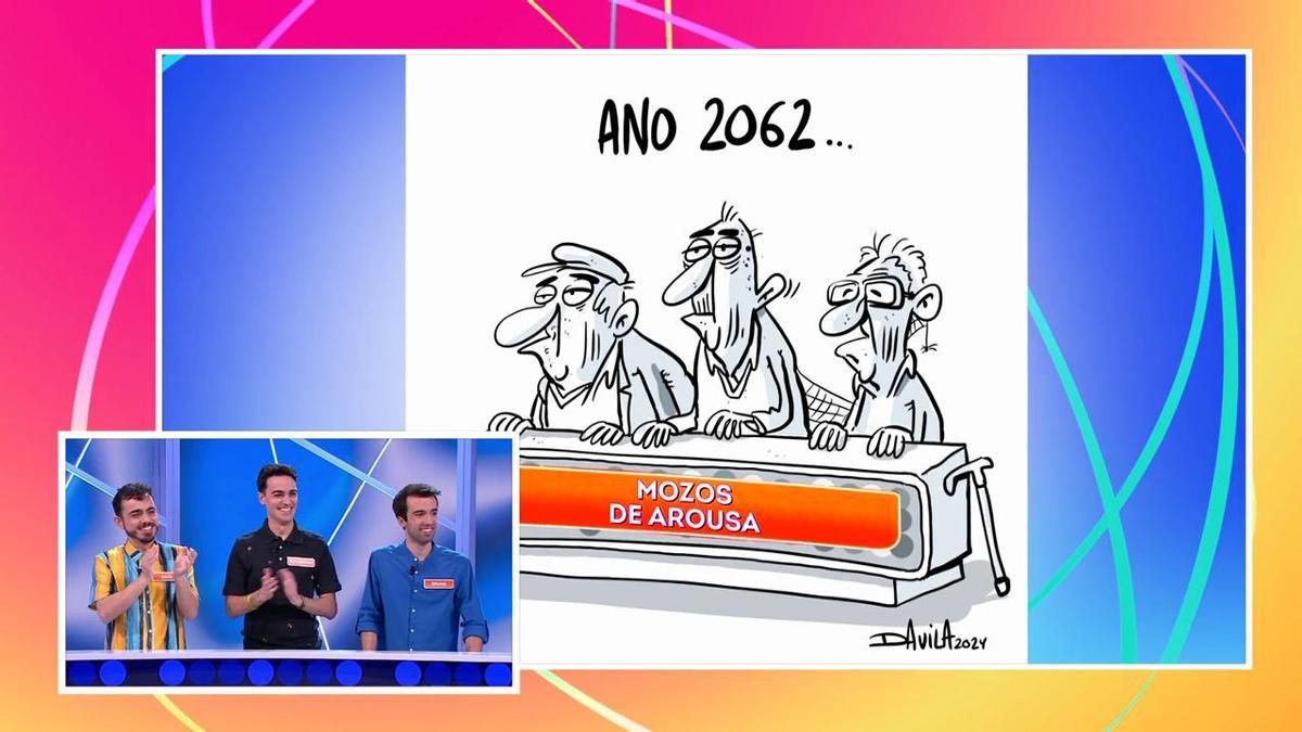 El viñetista de FARO fue protagonista con esta irónica tira, homenaje a los concursantes vilagarcianos, que el programa de Telecinco destacó en el arranque del programa