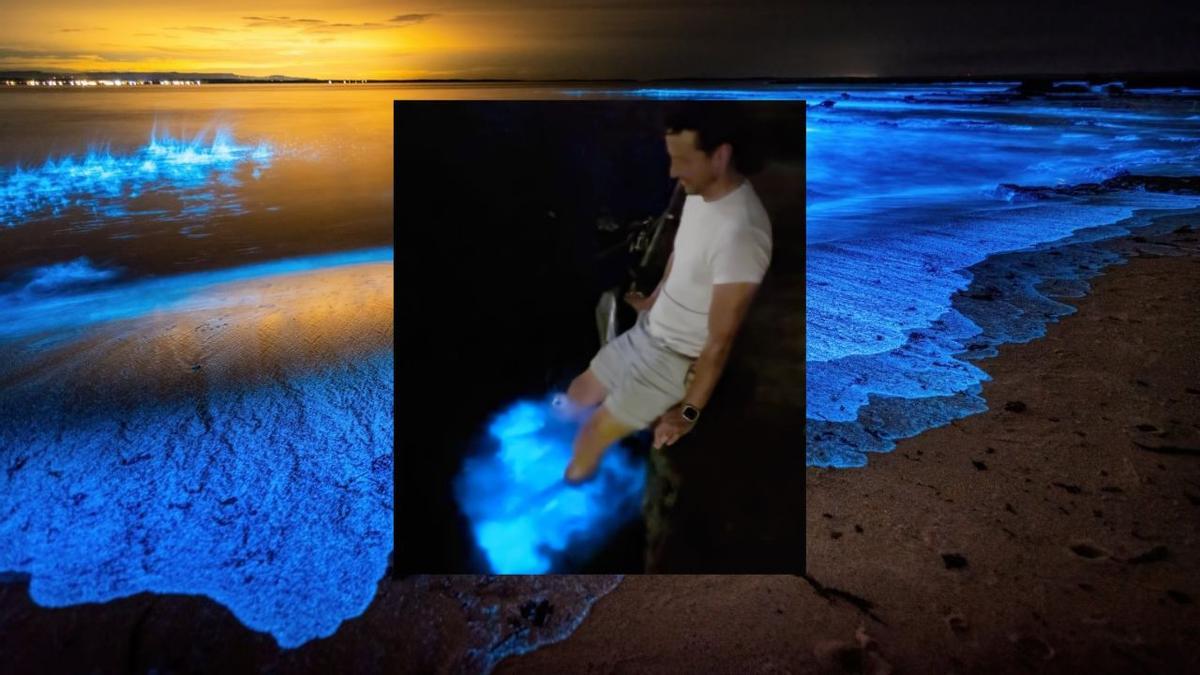 Montaje de una imagen de archivo de una playa de México y una captura del vídeo de los mallorquines en Santanyí.