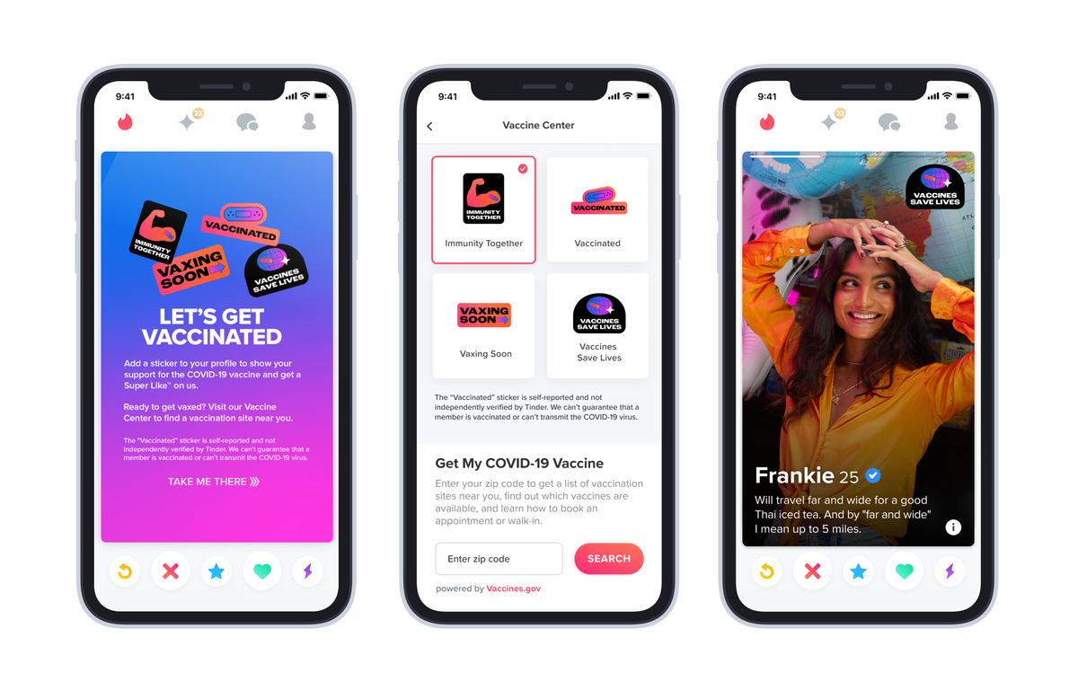 Pegatinas en Tinder de 'estoy vacunado'