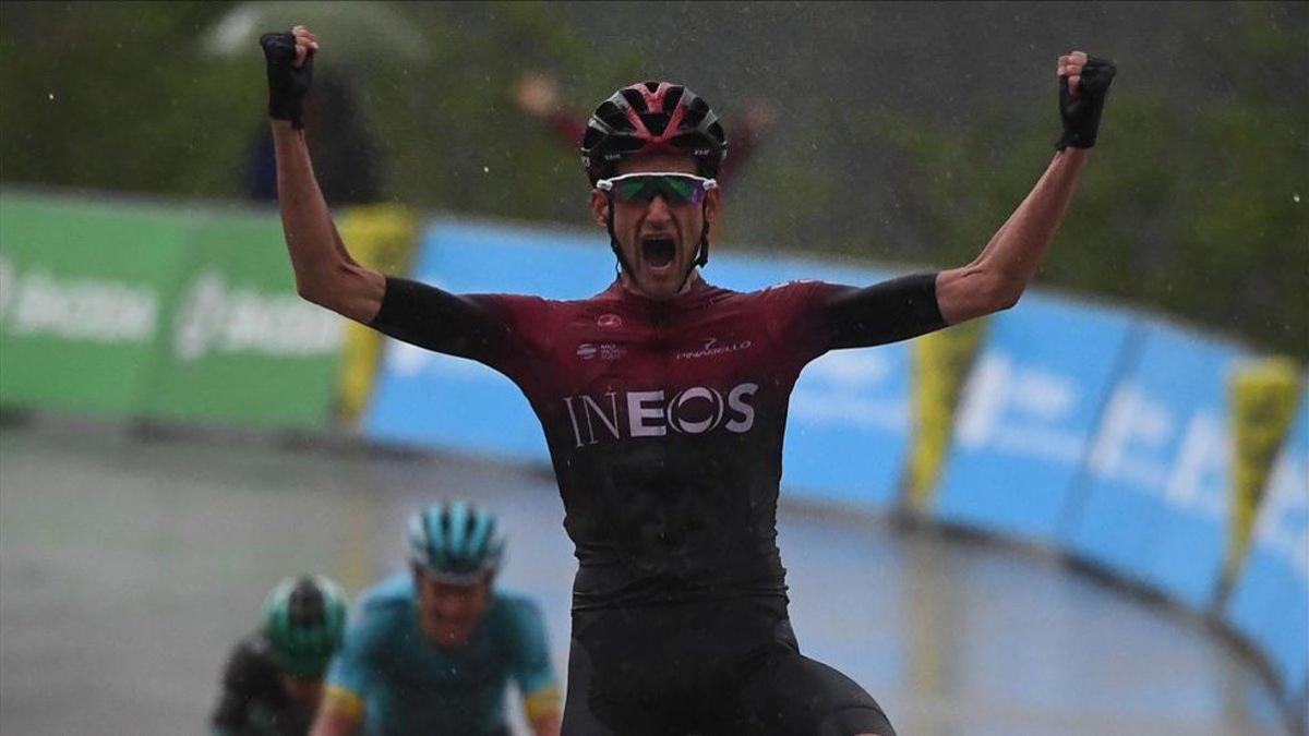 Poels celebra su triunfo en la llegada