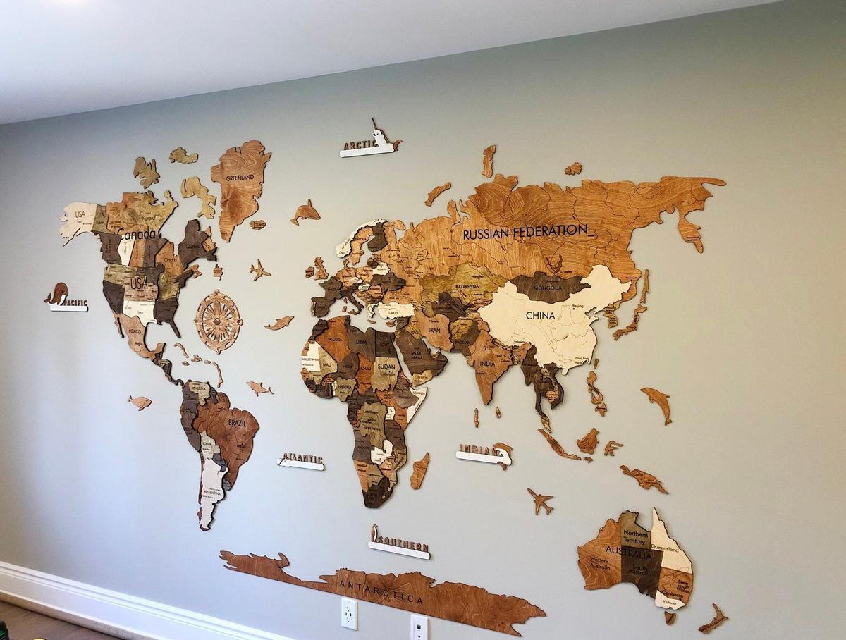 Mapa del mundo de madera