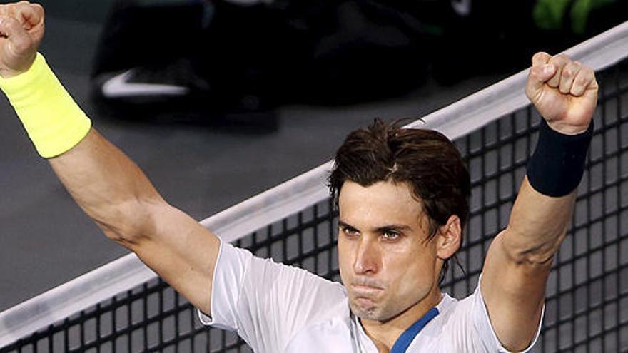 David Ferrer celebra su victoria.