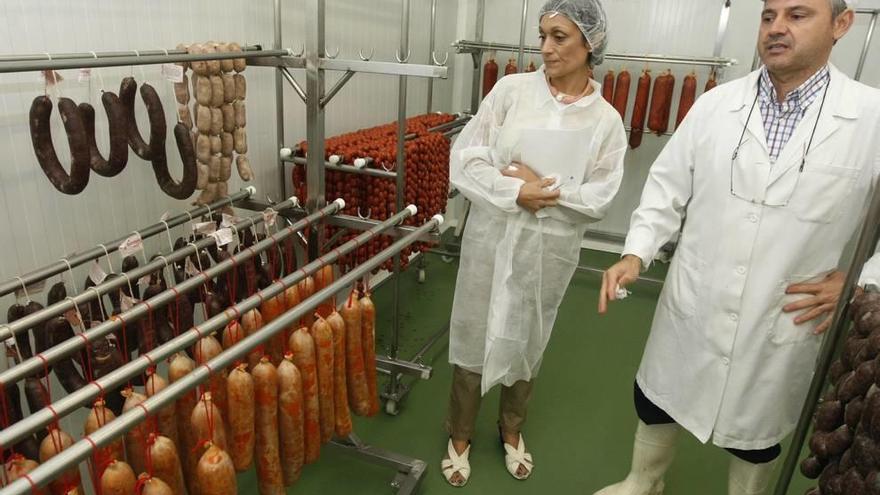 Una inspectora de Sanidad supervisa los productos y las instalaciones de una empresa cárnica.