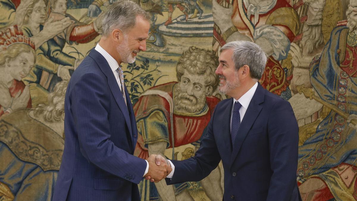 Felipe VI recibe a Clavijo en la Zarzuela en su primera reunión como presidente de Canarias.