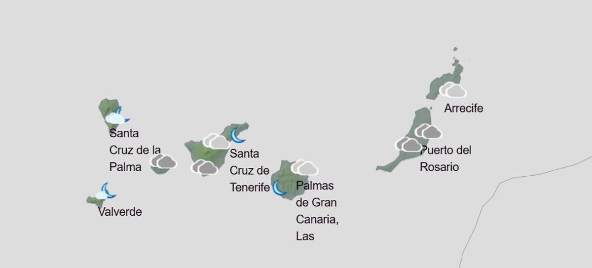 Mapa del estado de los cielos en Canarias esté sábado según la previsión de la Aemet.