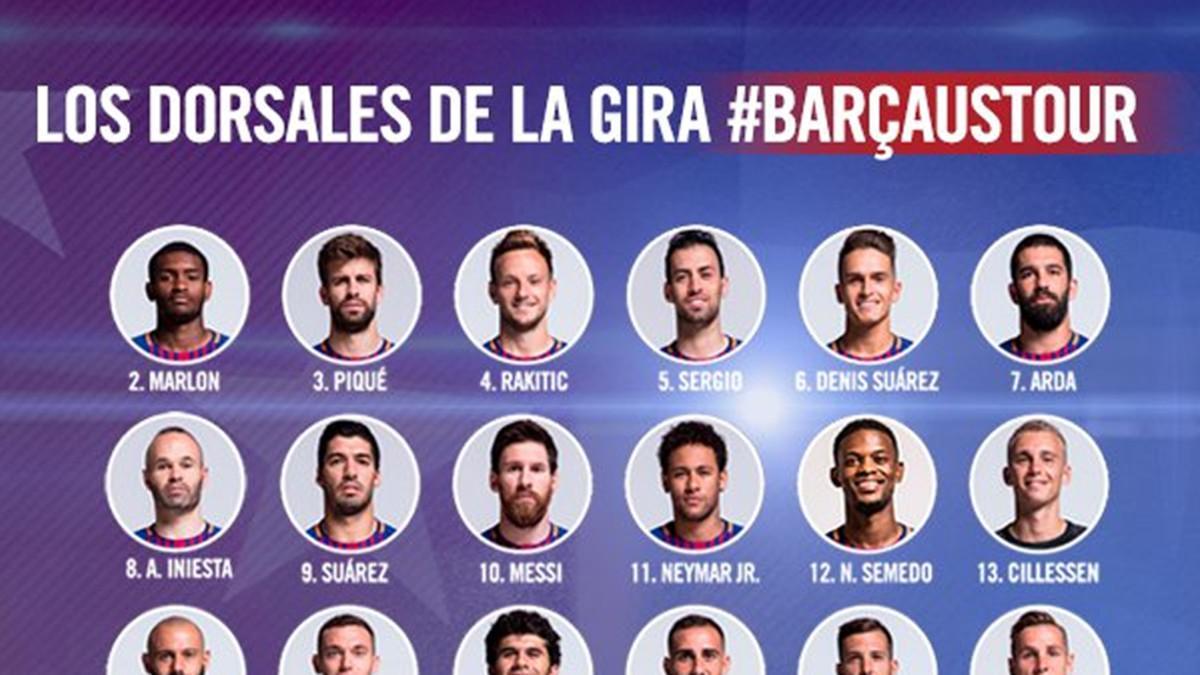La plantilla del Barça tendrá un listado de dorsales provisionales en la gira 2017/18 por Estados Unidos