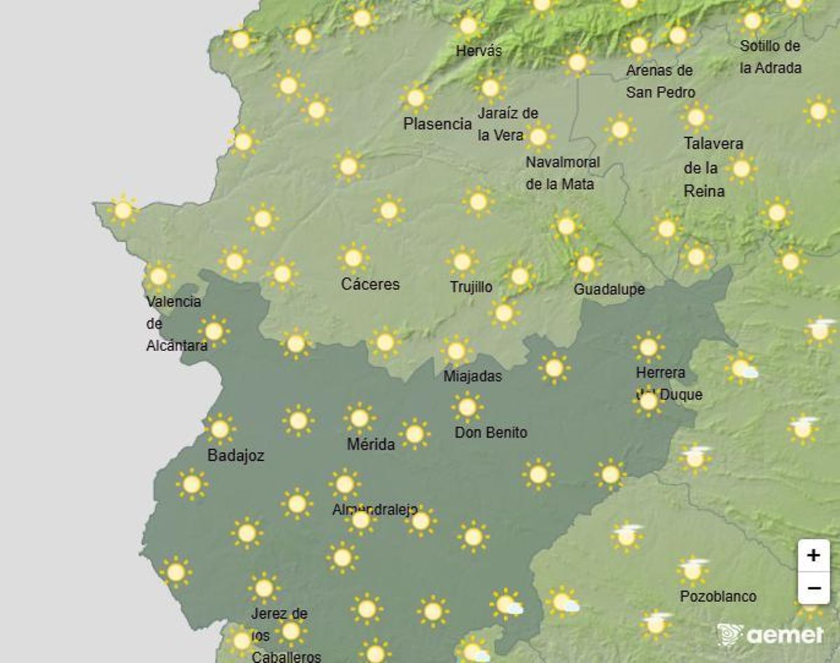 Mapa del tiempo en Extremadura para esta jornada.