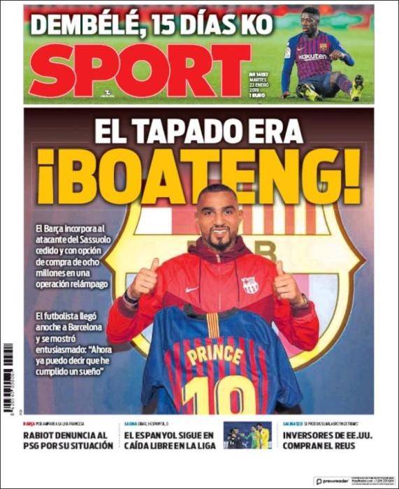 Portada SPORT martes 22 enero 2019