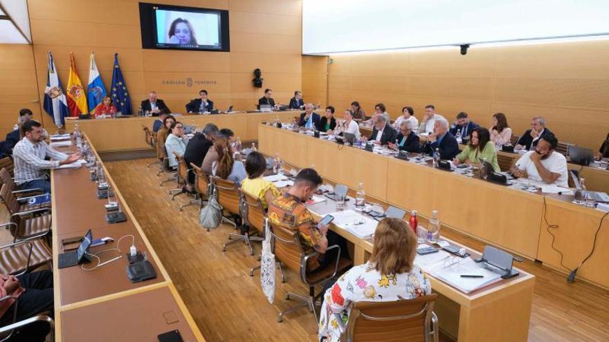 Imagen del salón de plenos durante la sesión de ayer en el Cabildo insular de Tenerife.