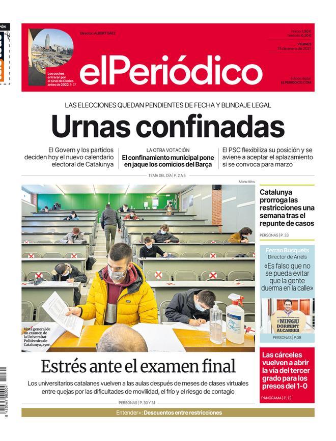 La portada d’EL PERIÓDICO del 15 de gener del 2021