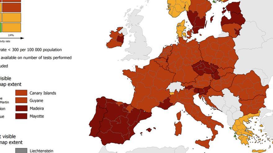 Mapa de les zones de risc per la covid-19 a Europa de l&#039;ECDC