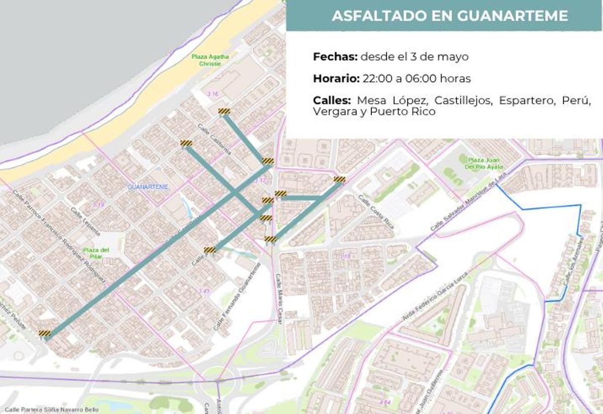 Mapa con los cortes de calles para el asfaltado.
