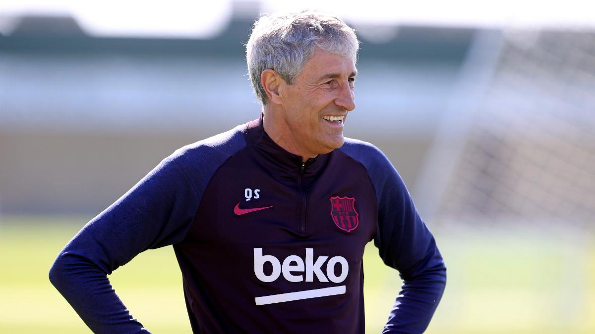 Quique Setién cuando entrenaba al FC Barcelona