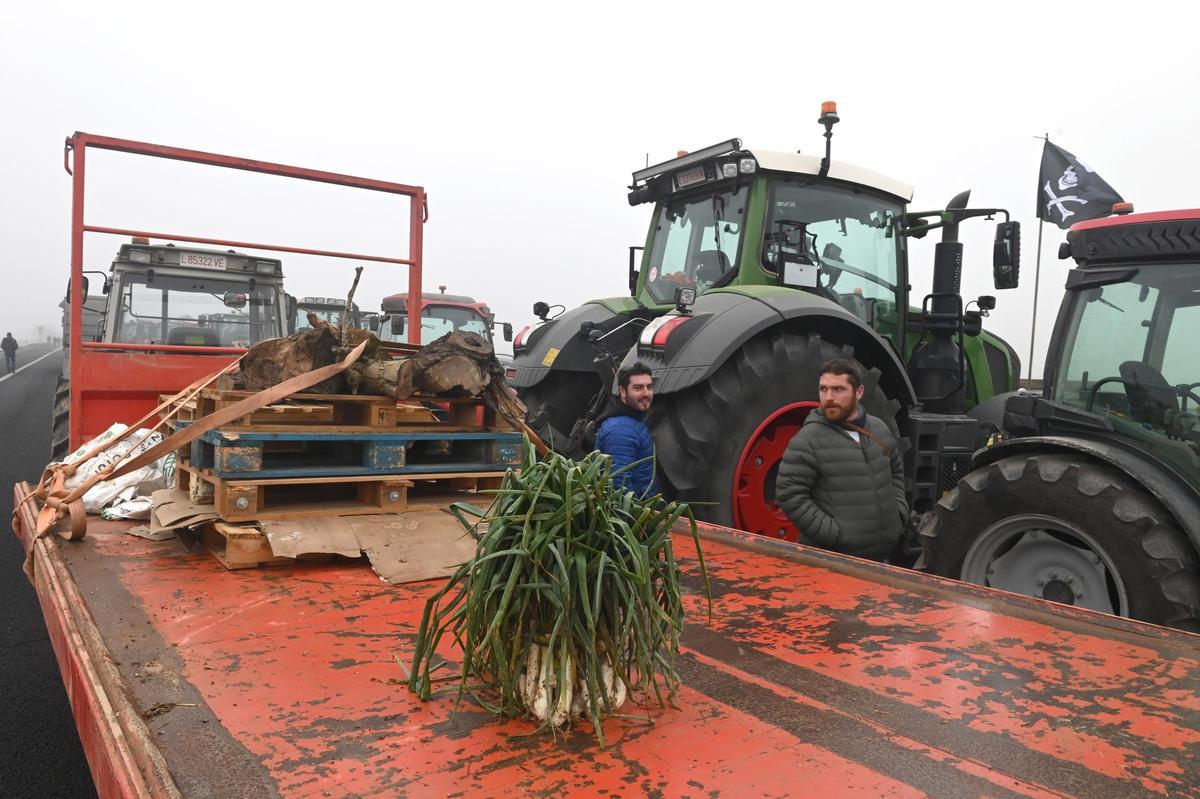 Agricultores catalanes protestan en Fondarella, en el Pla dUrgell (Lleida)